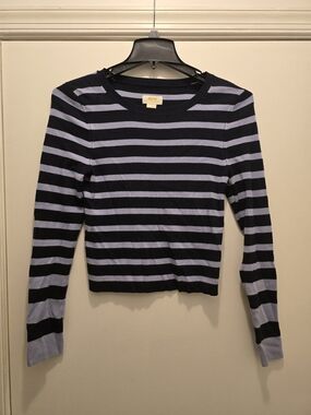 Anthropologie Striped Long-Sleeve Crewneck Top in Black and Light Blue